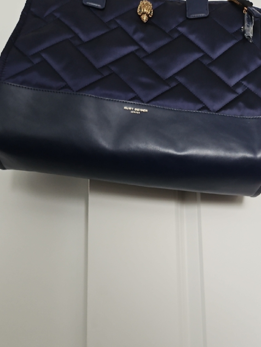 Kurt Geiger Navy Quilted Tote with Gold Lion Accent NWT - Picture 6 of 8